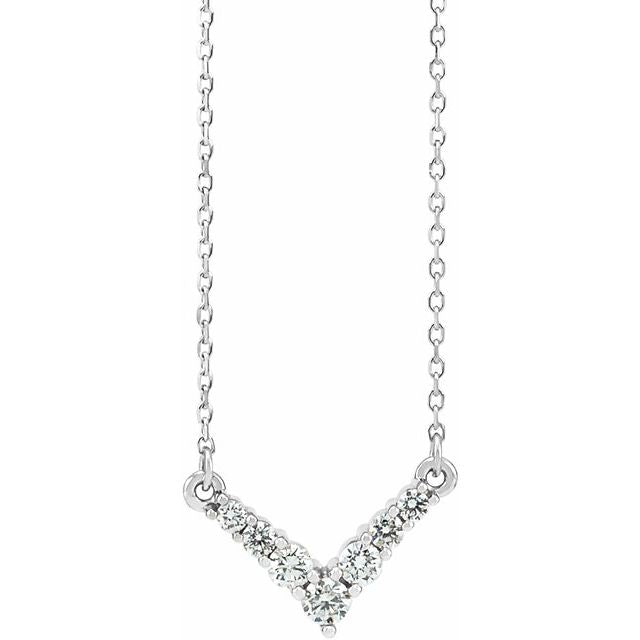 Diamond Necklace, 19 Natural Diamond Curved V Necklace, 17 Inches